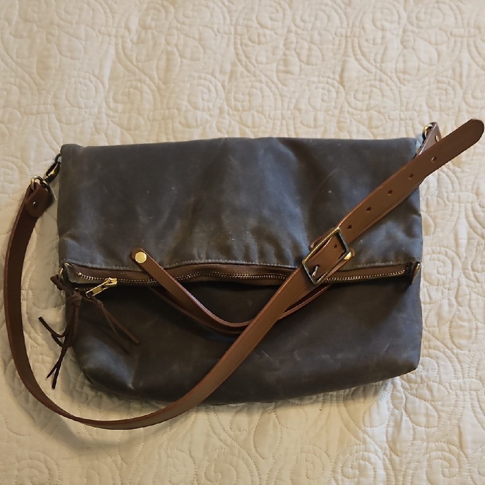 Convertible Waxed Canvas Tote with Leather Strap Waxed Canvas